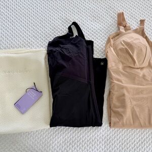 Honeylove shape wear mid thigh bodysuit XL with lingerie travel care pouch NWT